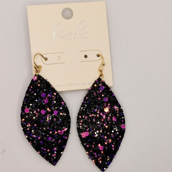 Black & Purple Sequin Glitter Drop Earrings | Statement Dangle - Picture 2 of 5